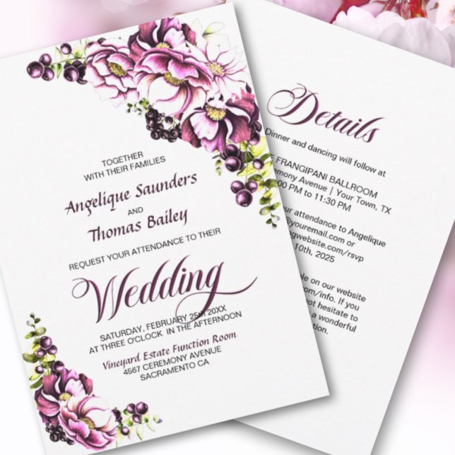 All In One Rustic Pink Floral Wedding Invitation (Creator Uploaded)