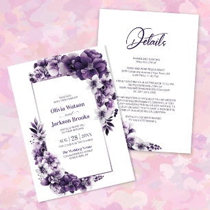 All In One Rustic Purple Floral Wedding Invitation