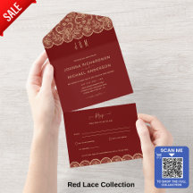 All In One Rustic Red Gold Lace Wedding with RSVP