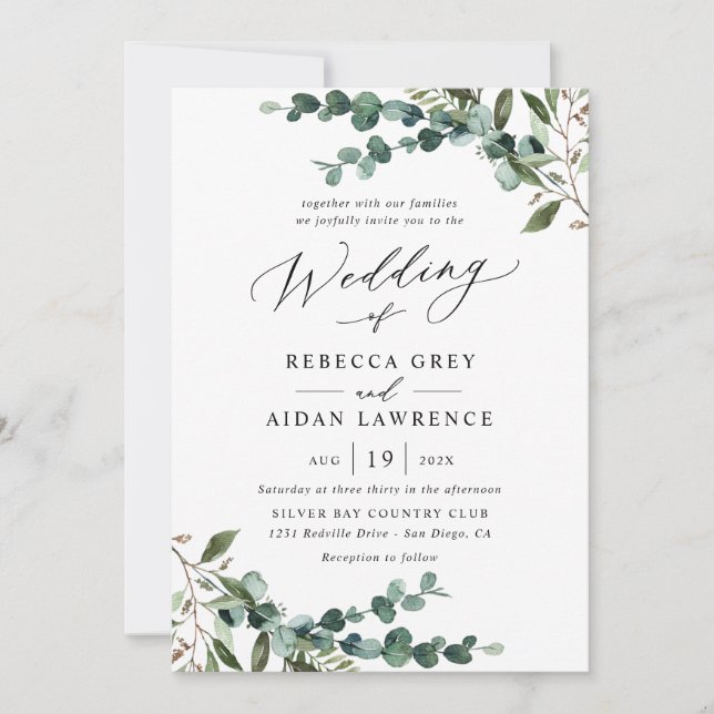 All-In-One Rustic Watercolor Greenery Wedding Invitation (Front)