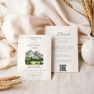 All In One Rustic Woodland Mountain Forest Wedding Invitation