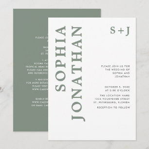 All in One Sage Green Bold Typography Wedding Invitation