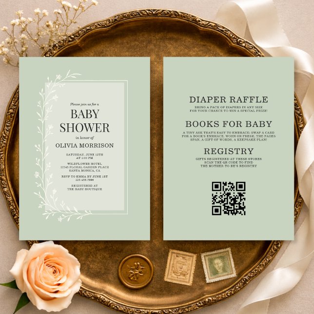 All in One Sage Green Botanical Floral Baby Shower Invitation (Creator Uploaded)