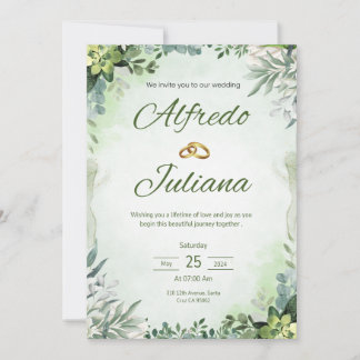 All in One Sage Green French Floral Wedding Invit Invitation