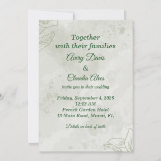 All in One Sage Green French Floral Wedding Invita Invitation