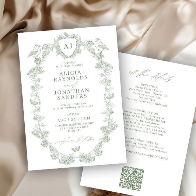 All in one sage green French Victorian wedding Invitation (Creator Uploaded)