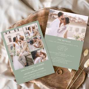 All In One Sage Green Minimalist Photo Wedding Invitation