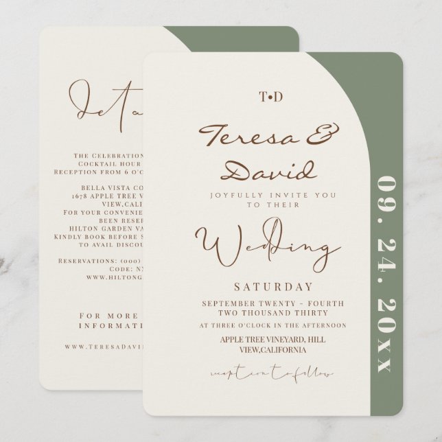 All in One Sage Green Modern  Wedding Invitation (Front/Back)