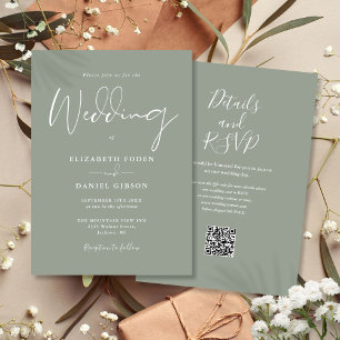 All In One Sage Green QR Code Wedding Invitation