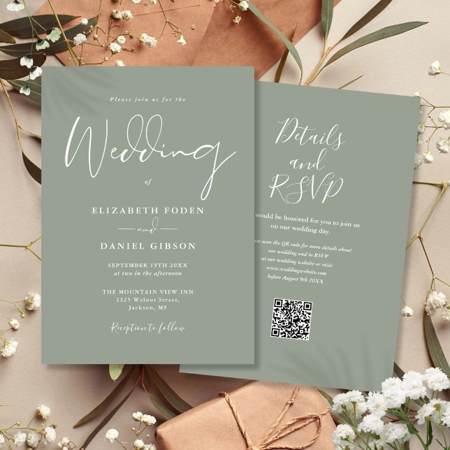 All In One Sage Green QR Code Wedding Invitation (All In One Sage Green QR Code Wedding Invitation)