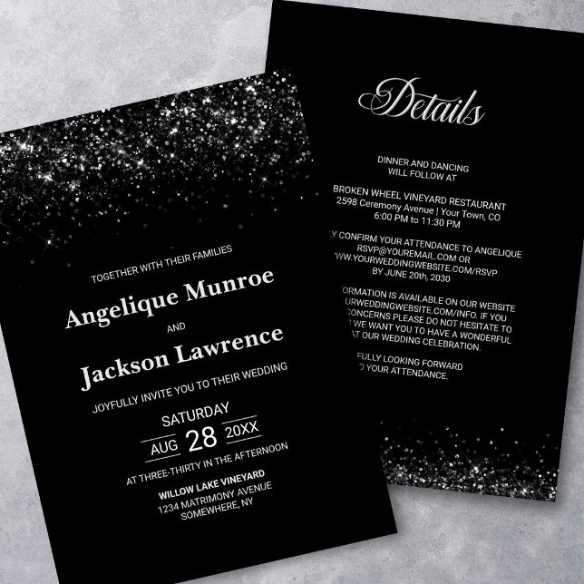 All In One Silver Glitter Black Wedding Invitation (Creator Uploaded)