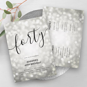 All In One Silver Glitter Lights 40 Birthday  Invitation