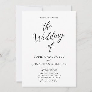 All in One Simple Black Calligraphy Wedding Invitation
