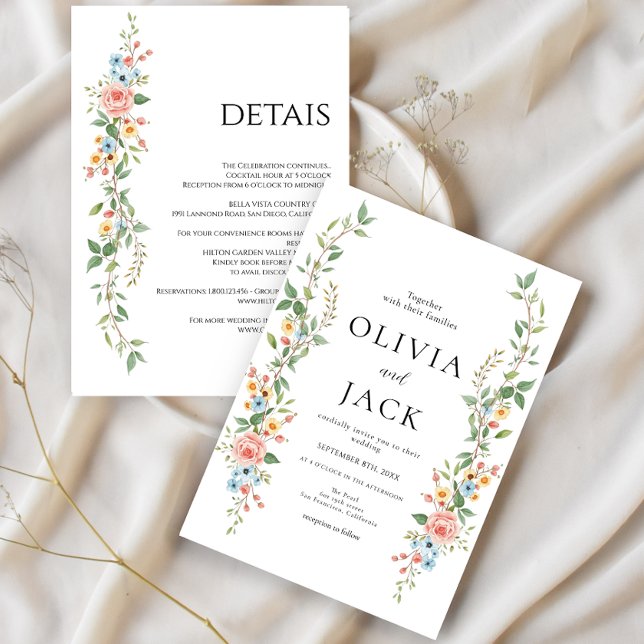 All-In-One Simple Classic wild flowers Wedding Invitation (Creator Uploaded)