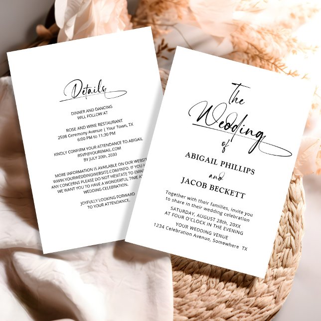 All in One Stylish Minimalist Black White Wedding Invitation (Creator Uploaded)