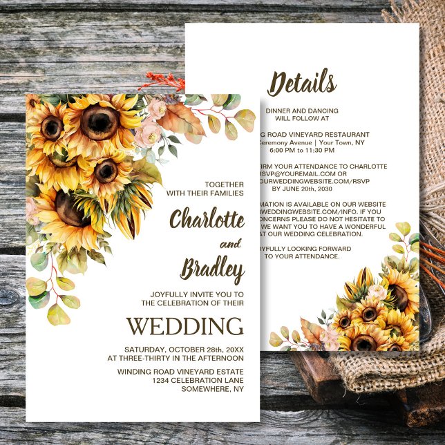 All In One Sunflower Floral Wedding Invitation (Creator Uploaded)