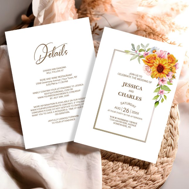 All in One Sunflower Floral Wedding Invitation (Creator Uploaded)