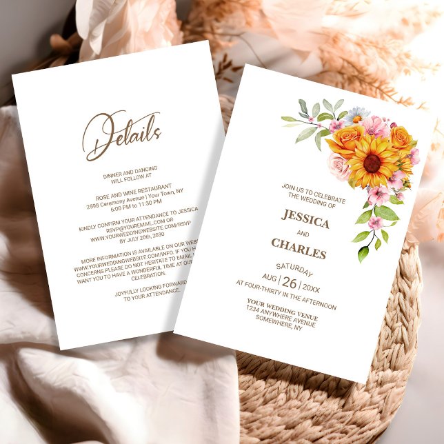 All in One Sunflower Rose Floral Wedding Invitation (Creator Uploaded)