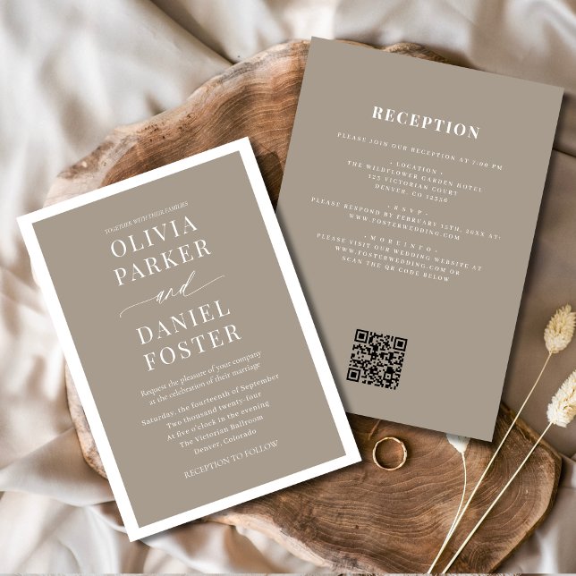 All in One Taupe Boho QR Code Wedding Invitation (Creator Uploaded)