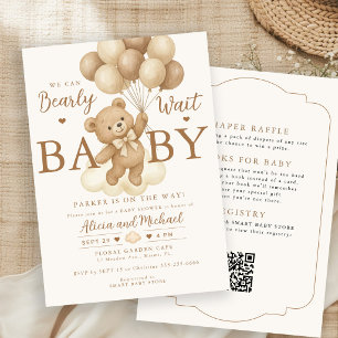 All in one teddy bear balloon neutral baby shower invitation