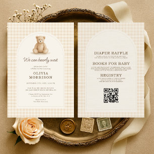 All in One Teddy Bear Gingham Bearly Wait Invitation