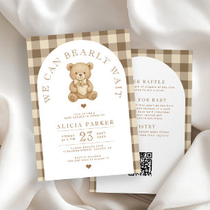 All in one teddy bear neutral baby shower invitation