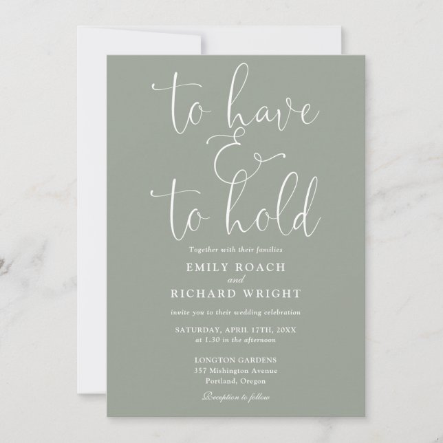 All In One To Have And To Hold Sage Green Wedding Invitation (Front)