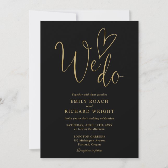 All In One To We Do Heart Black And Gold Wedding Invitation (Front)