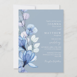 All In One Transparent Floral Dusty Blue Wedding Invitation