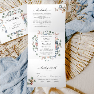 All in One Tri-Fold with RSVP "Blissful"  Wedding