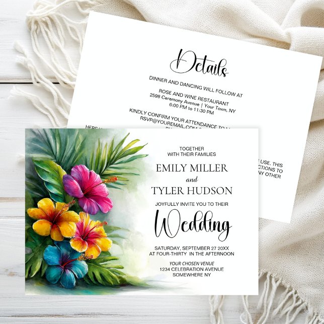 All in One Tropical Hibiscus Wedding Invitation (Creator Uploaded)