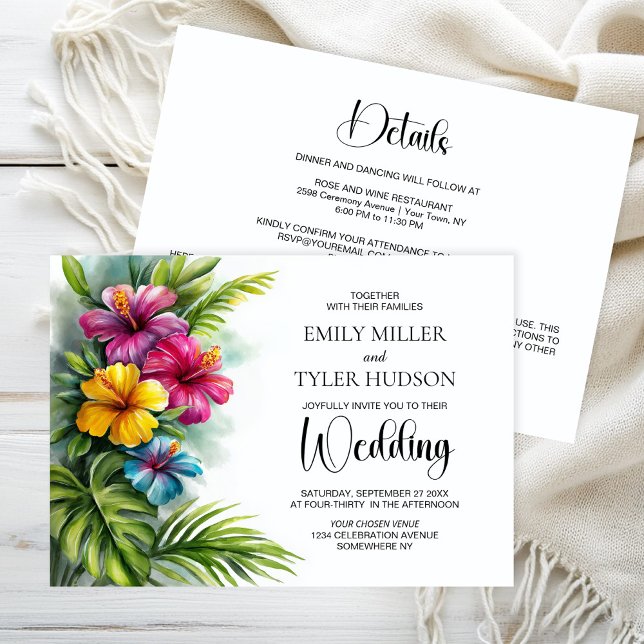 All in One Tropical Hibiscus Wedding Invitation (Creator Uploaded)