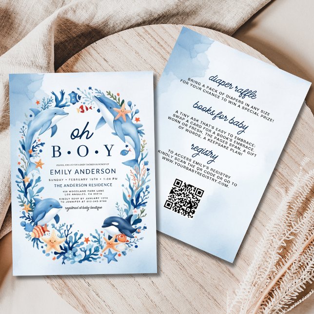 All in One Under the Sea Oh Boy Blue Baby Shower Invitation (Creator Uploaded)