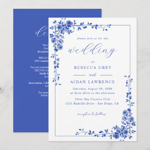 All in One Victorian Blue Floral Wedding Invitatio Invitation