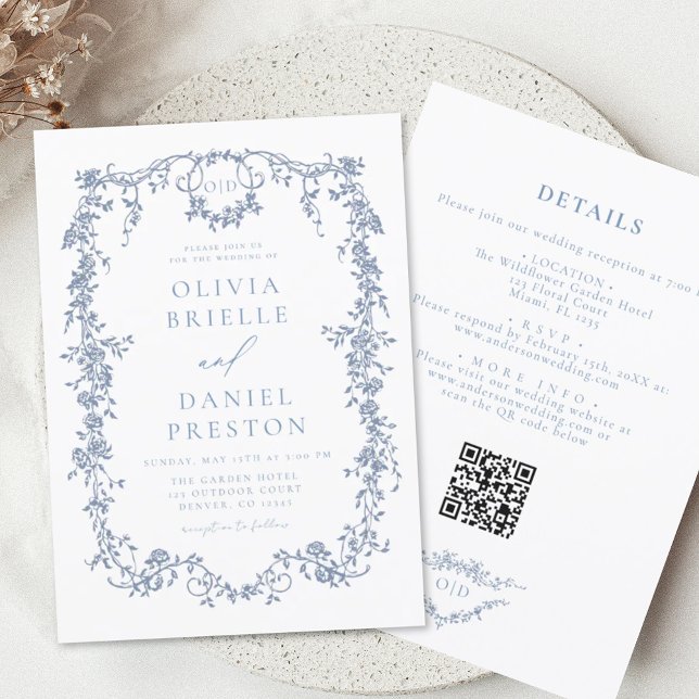 All In One Victorian French QR Code Wedding Invitation (Creator Uploaded)