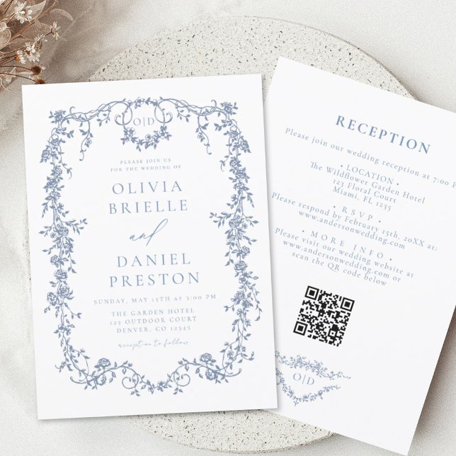 All In One Victorian French QR Code Wedding Invitation (Creator Uploaded)