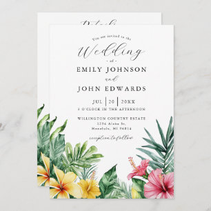 All In One Watercolor Tropical Flowers Wedding Invitation