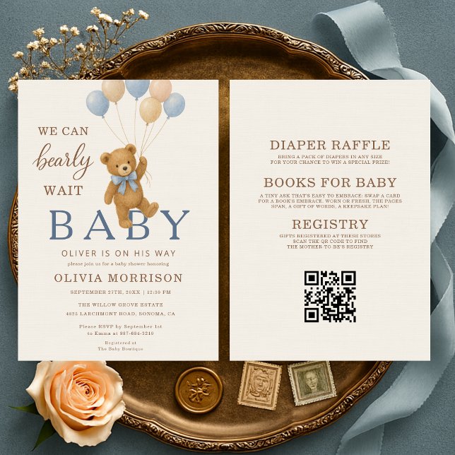 All in One We Can Bearly Wait Boy Baby Shower Invitation (Creator Uploaded)
