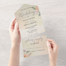 All in One Wedding Floral Rustic Invitation