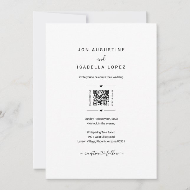 All in One Wedding Invitation QR Code RSVP Details (Front)