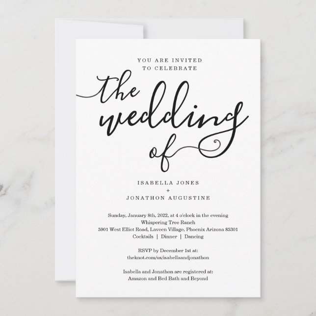 All in One Wedding Invitation with RSVP & Registry (Front)