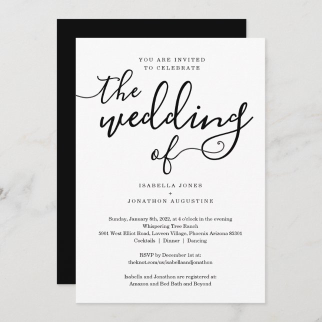 All in One Wedding Invitation with RSVP & Registry (Front/Back)