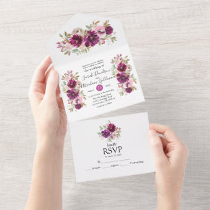 All In One Wedding Invitations Purple White Floral