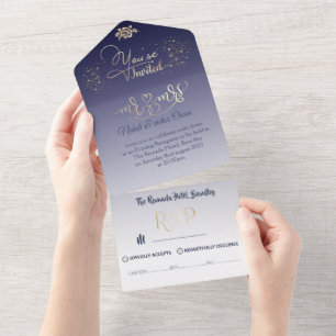 All in One Wedding Invite de boda azul con brillo
