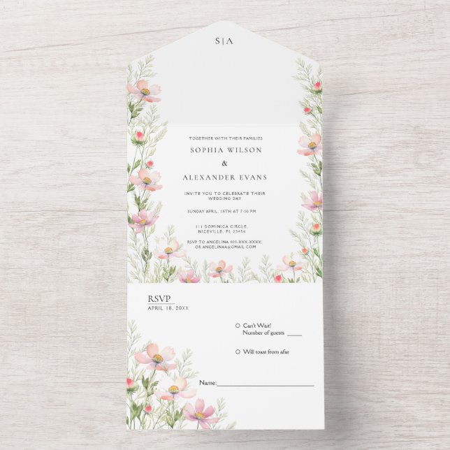 All in One Wedding Invite for a wildflower wedding (Inside)