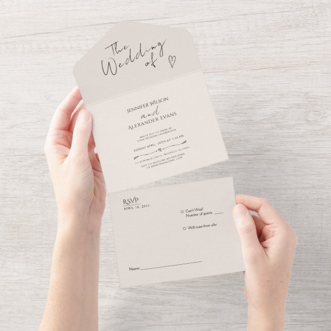 All in One Wedding Invite Minimalist Modern. (Tearaway)