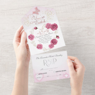 All in One Wedding Invite para boda con rosas