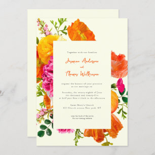 all in one wedding qr code orange poppy wedding invitation