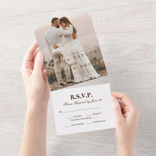 All-in-One Wedding RSVP with Romantic Calligraphy  All In One Invitation (Tearaway)