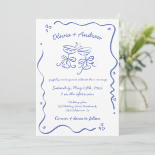 All in One Whimsical Funky Hand Drawn Wedding  Invitation